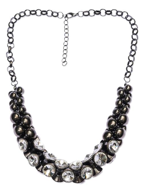 silver stones embellished oxidized necklace - 9641032 - Very Small Image - 1