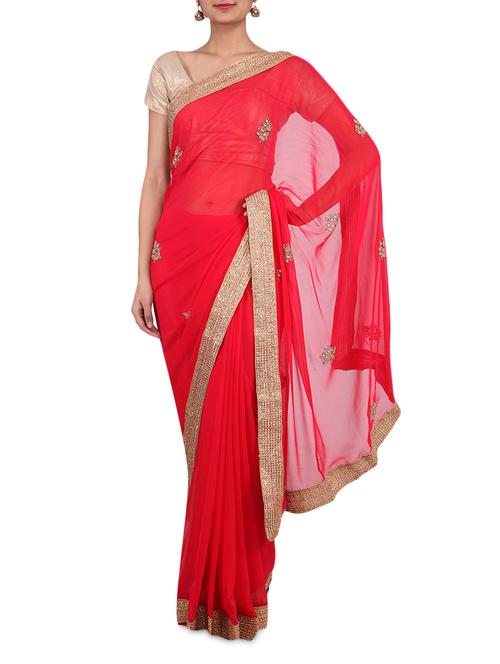 red georgette saree - 9641959 - Very Small Image - 1