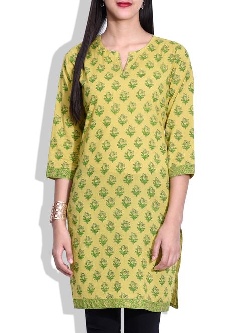 yellow cotton straight kurta - 9642670 - Very Small Image - 1