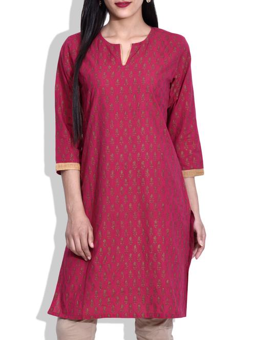 pink cotton straight kurta - 9642678 - Very Small Image - 1