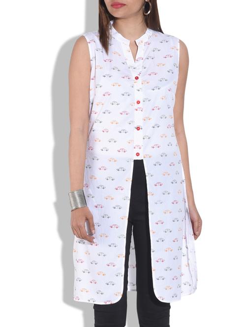 white printed cotton tunic - 9642753 - Very Small Image - 1