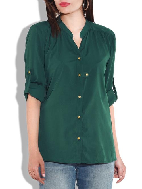 solid teal button-up sleeved shirt - 9642757 - Very Small Image - 1