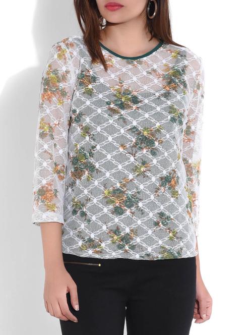 off white n green floral top - 9642791 - Very Small Image - 1