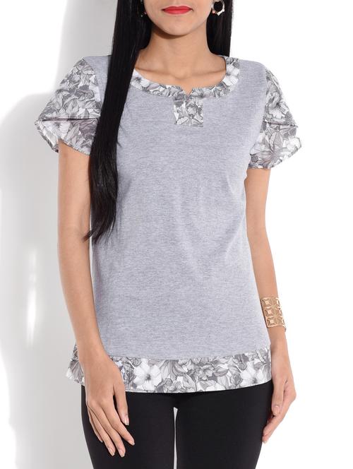 grey printed cotton knit top - 9644141 - Very Small Image - 1