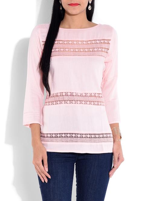 light pink rayon top with lace work - 9644167 - Very Small Image - 1