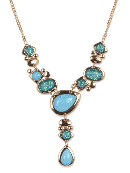 Blue metallic bordered geometric stones neckpiece - 964446 - Very Small Image - 1