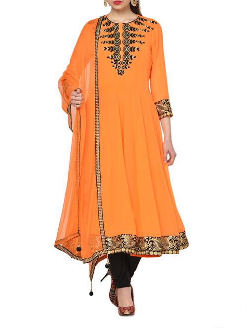 neon orange anarkali suit set - 964481 - Very Small Image - 1