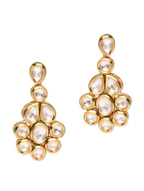 gold and white embellished kundan earrings - 9647436 - Very Small Image - 1