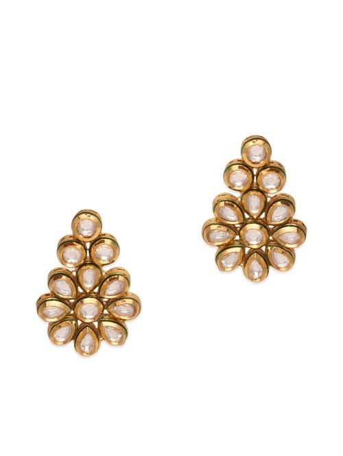 gold and white embellished kundan earrings - 9647466 - Very Small Image - 1