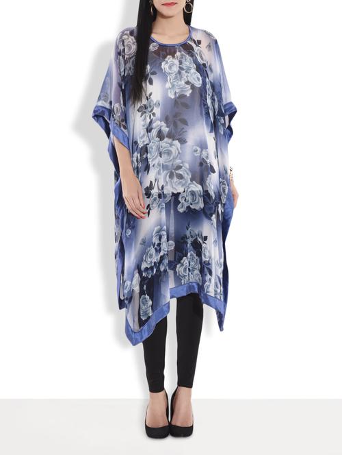 blue and grey floral printed kaftan - 9647515 - Very Small Image - 1