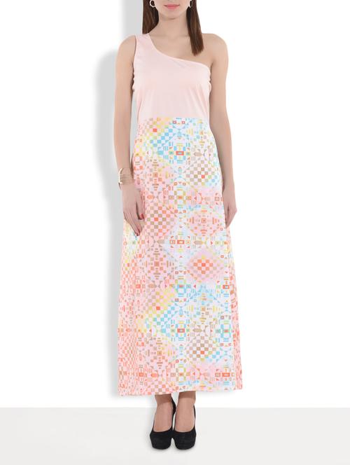pink printed one-sided off shoulder maxi dress - 9647525 - Very Small Image - 1