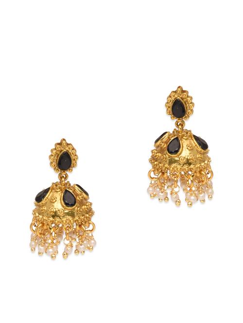 gold beads embellished jhumkas - 9648354 - Very Small Image - 1