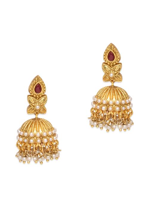 gold beads embellished jhumkas - 9648360 - Very Small Image - 1