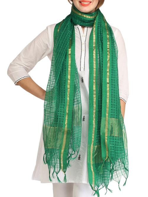green checkered chanderi dupatta - 9648372 - Very Small Image - 1