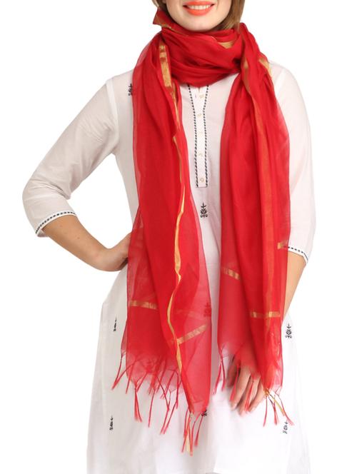 red chanderi plain dupatta - 9648373 - Very Small Image - 1