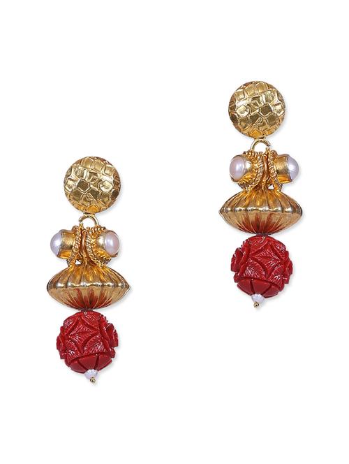 red drop dangle gold plated earring - 9648392 - Very Small Image - 1