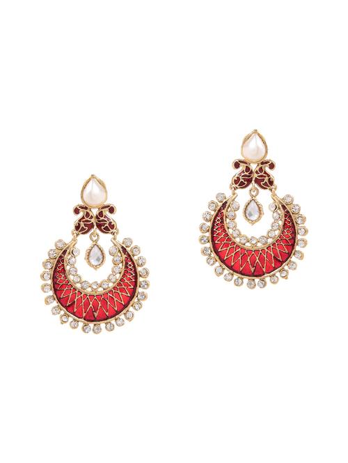 red embellished chand bali earrings - 9649047 - Very Small Image - 1
