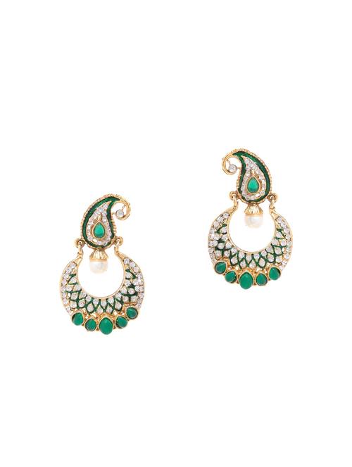 green embellished chand bali earrings - 9649052 - Very Small Image - 1