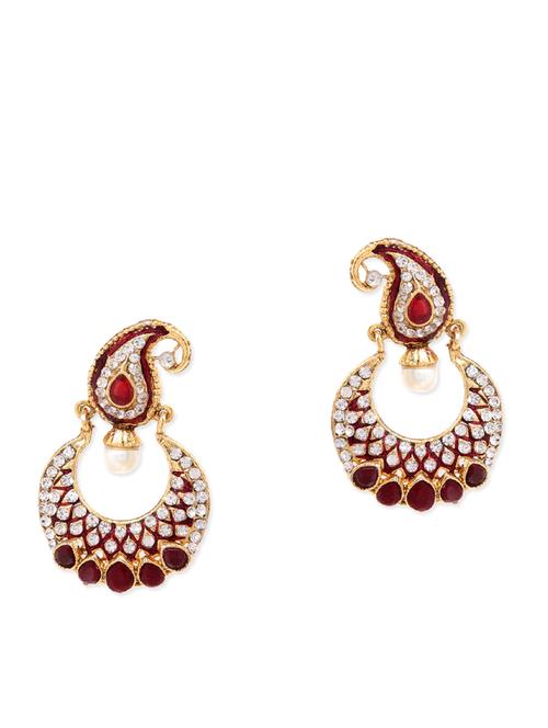 red embellished chand bali earrings - 9649054 - Very Small Image - 1