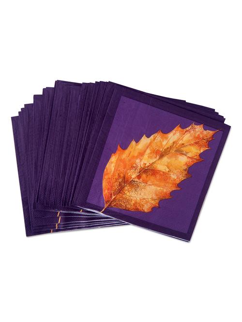 set of 20 purple leaf printed paper napkins - 9649224 - Very Small Image - 1