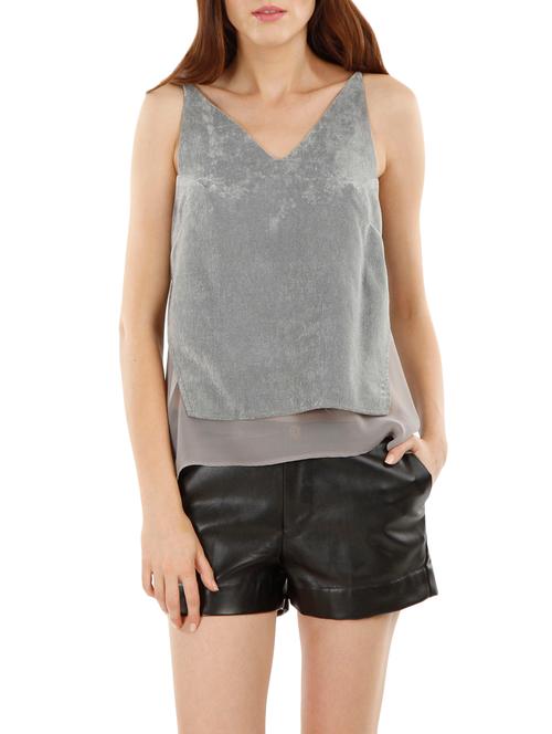 solid grey georgette top - 9651542 - Very Small Image - 1