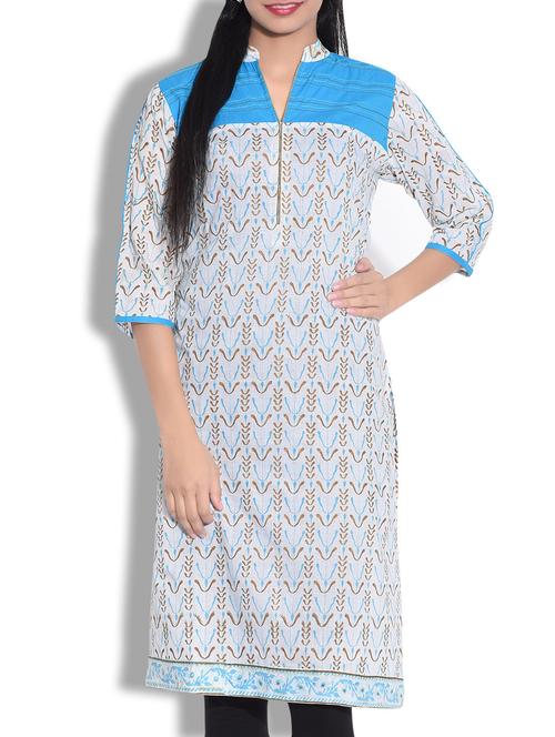 white printed quarter sleeved kurti - 9651698 - Very Small Image - 1
