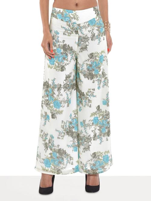 white floral printed palazzo pants - 9651723 - Very Small Image - 1