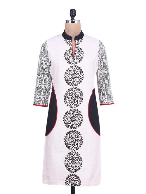 white printed cotton kurta - 9653162 - Very Small Image - 1