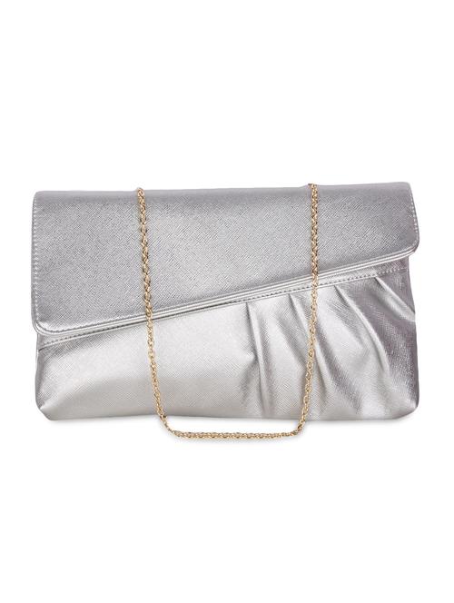 silver leatherette gathered asymmetrical clutch - 9653863 - Very Small Image - 1