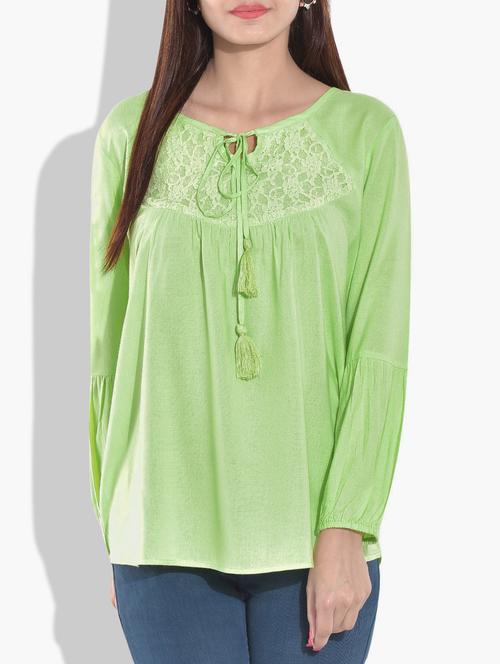 lemon green rayon top with lace neckline - 9654579 - Very Small Image - 1