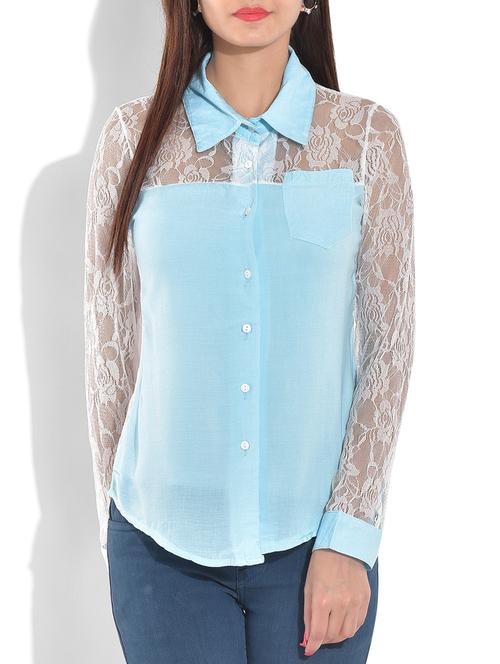 blue full sleeved top with laced back - 9655364 - Very Small Image - 1
