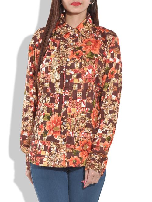 brown rayon printed top - 9655717 - Very Small Image - 1