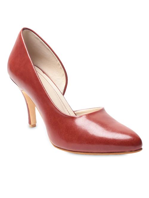 brown plain pointed-toe kitten heel pumps - 9656244 - Very Small Image - 1