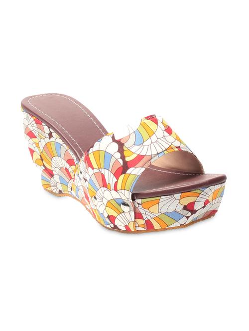 Brown printed leatherette wedge heels - 9656263 - Very Small Image - 1