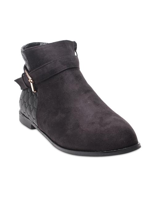 Black leatherette flat ankle length boots - 9656300 - Very Small Image - 1