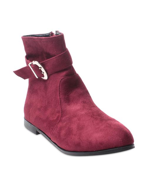 Wine leatherette flat ankle length boots - 9656304 - Very Small Image - 1