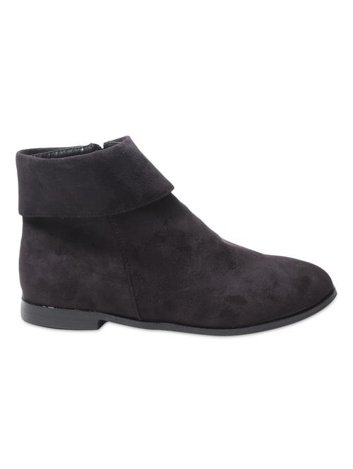 Black leatherette flat ankle length boots - 9656309 - Very Small Image - 1