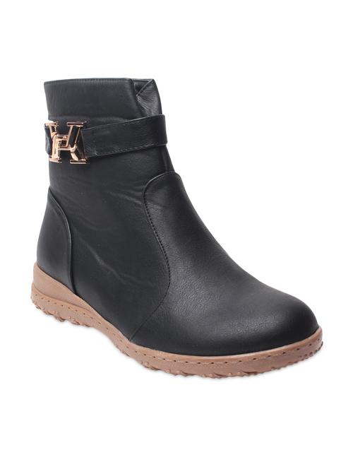 black plain round toed boots - 9656333 - Very Small Image - 1