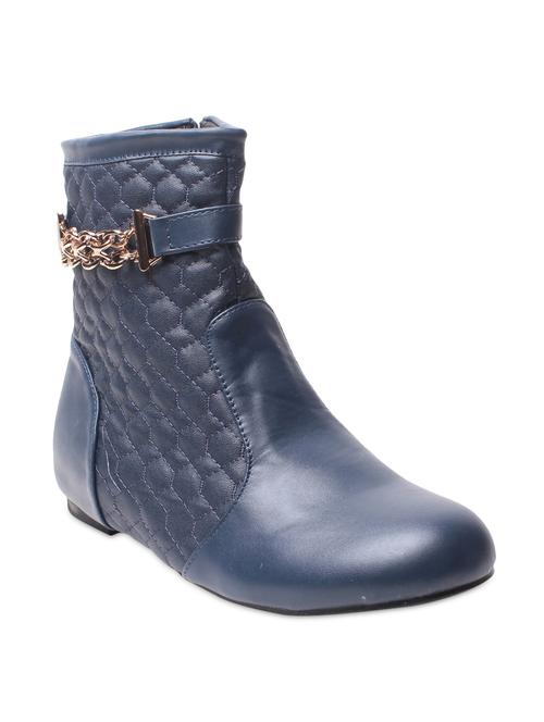 Blue Quilted Round Toed Boots - 9656385 - Very Small Image - 1
