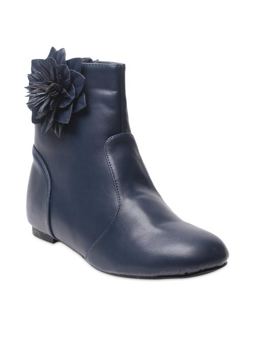Blue Plain Round Toed Boots - 9656396 - Very Small Image - 1