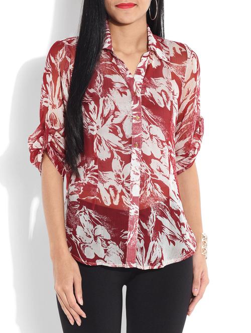 red and white polychiffon top - 9656818 - Very Small Image - 1