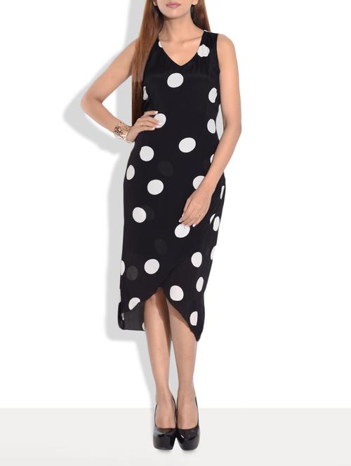 black and white polka dot polycrepe dress - 9656830 - Very Small Image - 1