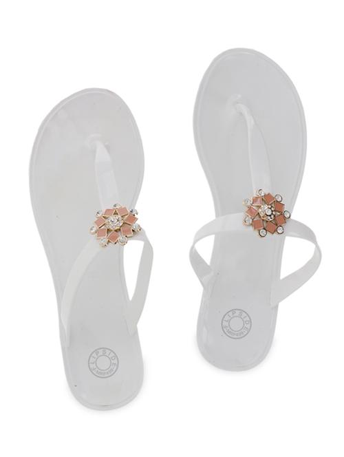 white fancy embellished flip flops - 9656850 - Very Small Image - 1