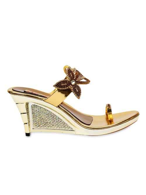golden leatherette wedges - 9656893 - Very Small Image - 1