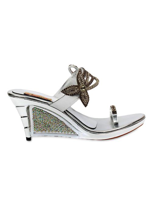 silver leatherette wedges - 9656894 - Very Small Image - 1