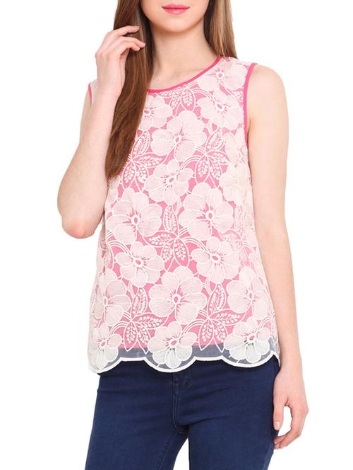 White and Pink Lace Sleeveless Top - 9657008 - Very Small Image - 1