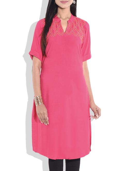pink rayon kurti - 9657155 - Very Small Image - 1