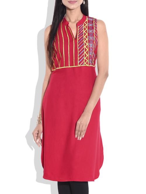 red rayon sleeveless kurti - 9657156 - Very Small Image - 1