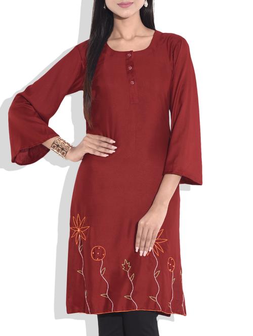 maroon rayon kurti - 9657158 - Very Small Image - 1