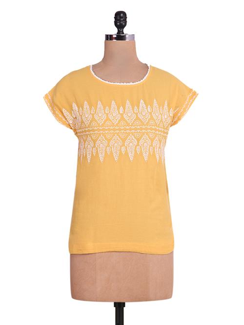 Yellow embroidered cotton top - 9657320 - Very Small Image - 1